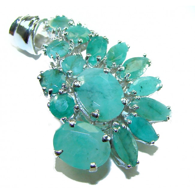 Melissa- Authentic 18.5 carat Emerald .925 Sterling Silver handcrafted Pendant - Emerald stone close-up on sterling silver jewelry piece