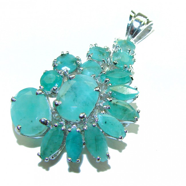 Melissa- Authentic 18.5 carat Emerald .925 Sterling Silver handcrafted Pendant - Emerald pendant in sterling silver, top angle view