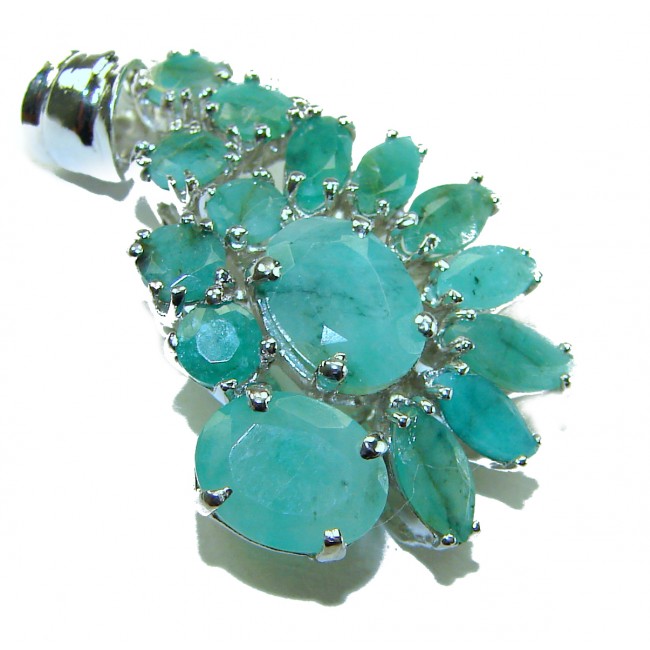 Melissa- Authentic 18.5 carat Emerald .925 Sterling Silver handcrafted Pendant - Emerald cluster pendant close-up in sterling silver setting.