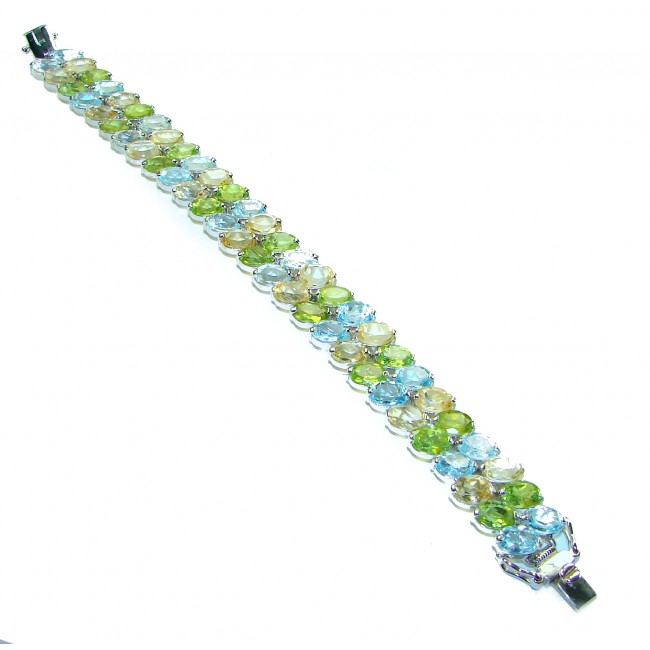 Spectacular 68.5 carat authentic Multigem .925 Sterling Silver handmade bangle Bracelet - photo 3