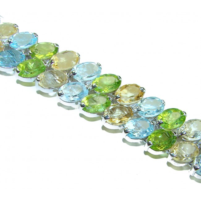 Spectacular 68.5 carat authentic Multigem .925 Sterling Silver handmade bangle Bracelet - photo 1