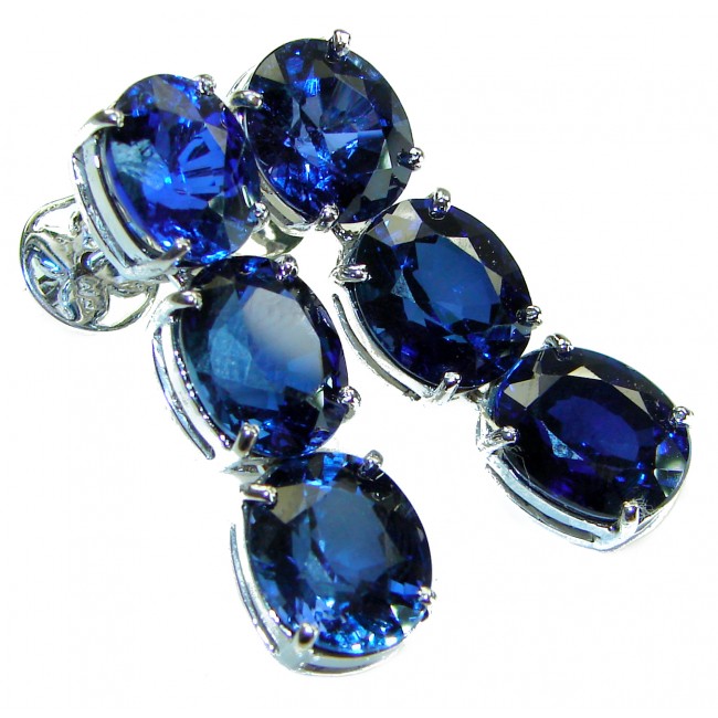 Deep Ocean 22.5 carat London Blue Topaz .925 Sterling Silver handmade Statement earrings - photo 4