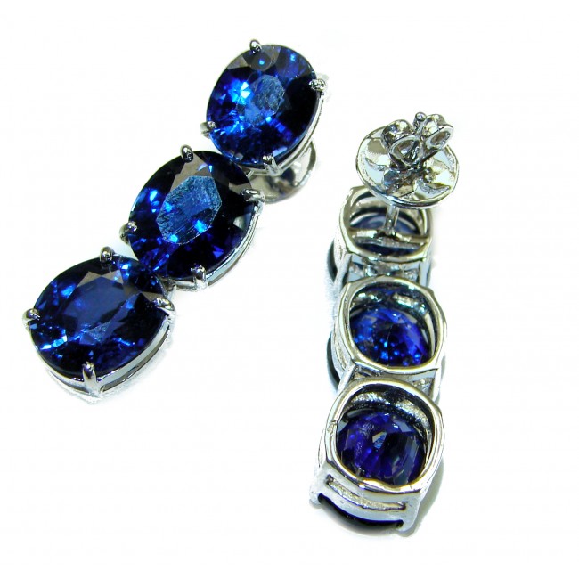 Deep Ocean 22.5 carat London Blue Topaz .925 Sterling Silver handmade Statement earrings - photo 2