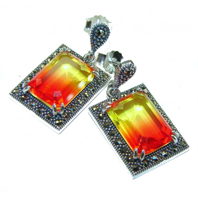 Tiffany 17.5 carat Ametrine Marcasite .925 Sterling Silver HANDCRAFTED Earrings