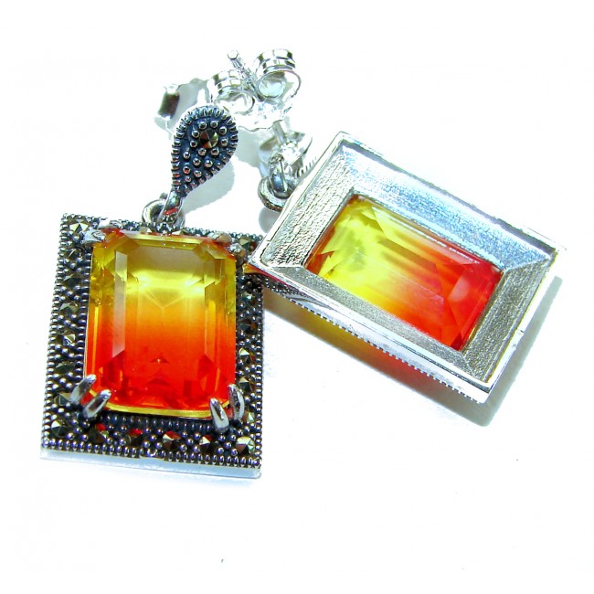 Tiffany 17.5 carat Ametrine Marcasite .925 Sterling Silver HANDCRAFTED Earrings