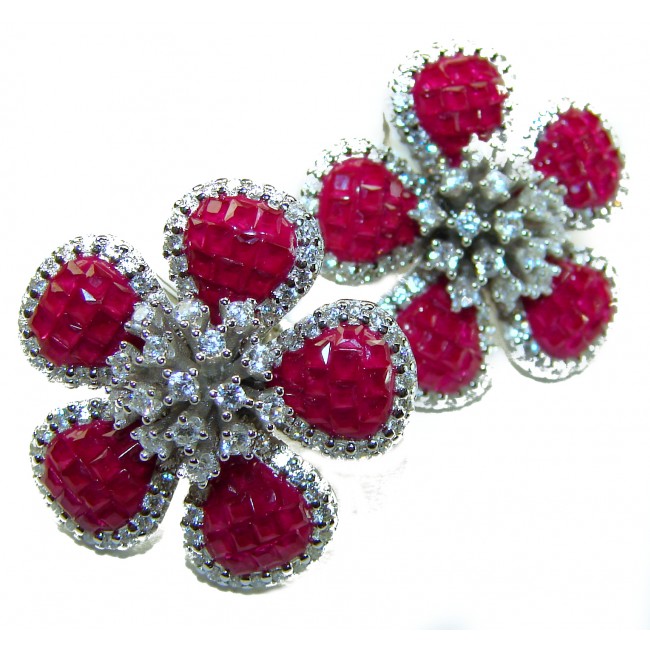 Magnificent Jewel 12.5 carat Ruby .925 Sterling Silver handcrafted incredible earrings