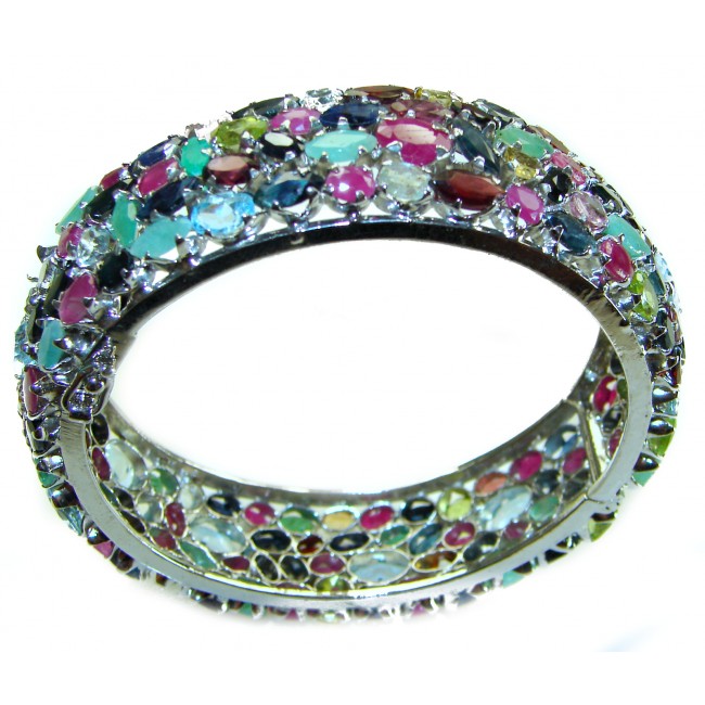 Spectacular 108.5 carat authentic Multigem .925 Sterling Silver handmade bangle Bracelet