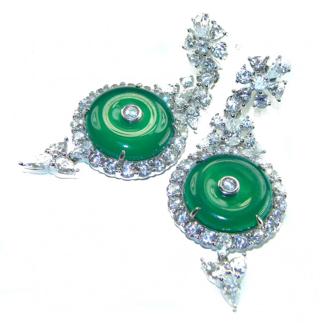 Very Unique authentic 14.5 carat Jade .925 Sterling Silver handcrafted earrings