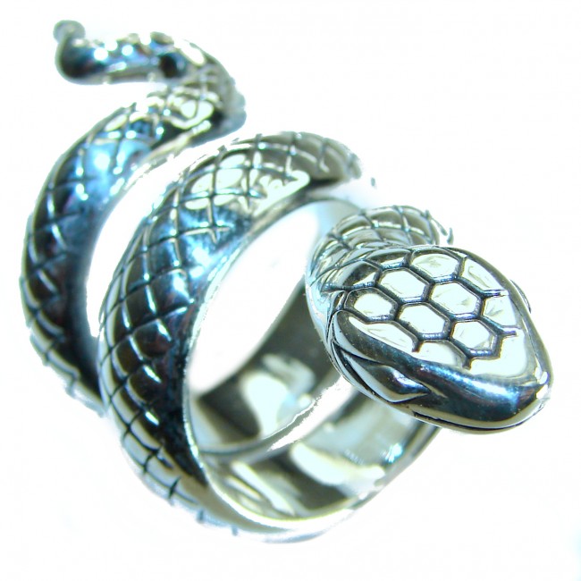 Large Boa Snake .925 Sterling Silver handcrafted Statement SPINAL Ring size 7