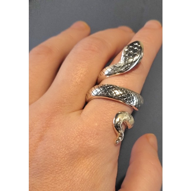 Large Boa Snake .925 Sterling Silver handcrafted Statement SPINAL Ring size 7