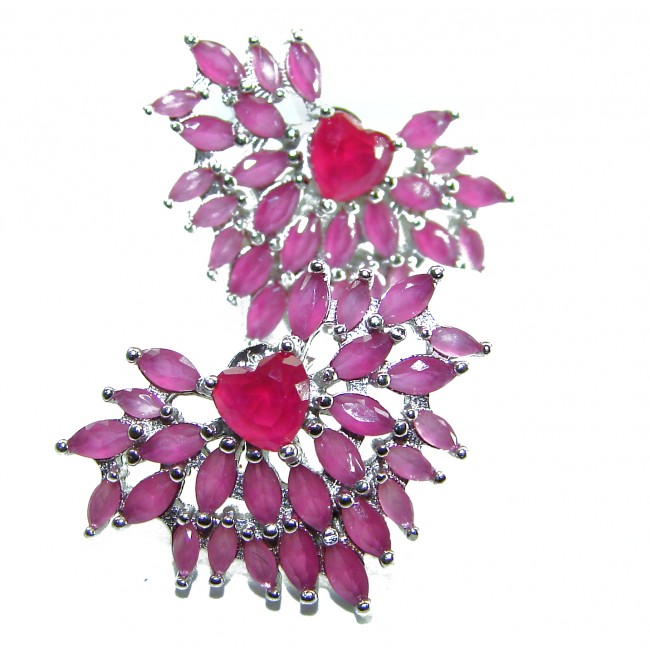 Precious Hearts 18.8 carat Brazilian Ruby .925 Sterling Silver handcrafted earrings - photo 2