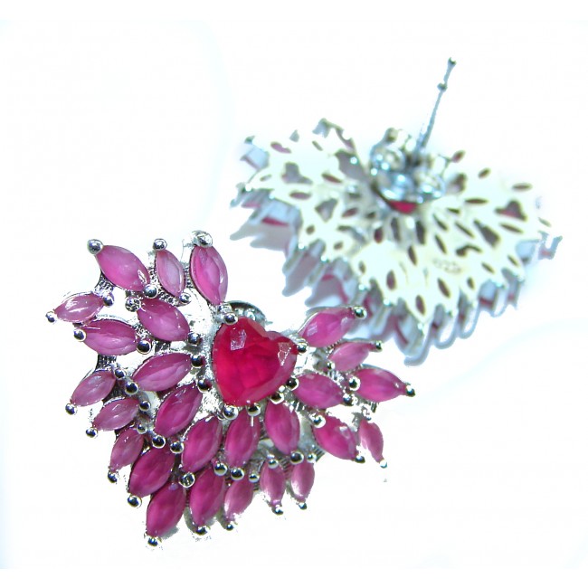 Precious Hearts 18.8 carat Brazilian Ruby .925 Sterling Silver handcrafted earrings - photo 1