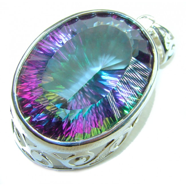 Blue Wonderland 49.7 carat oval cut Mystic Aurora Topaz .925 Sterling Silver handcrafted Pendant - photo 2