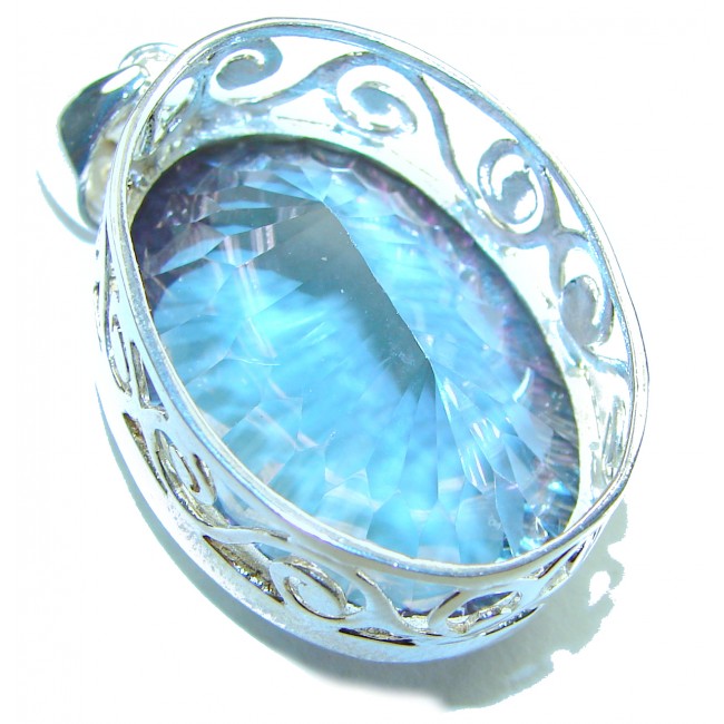 Blue Wonderland 49.7 carat oval cut Mystic Aurora Topaz .925 Sterling Silver handcrafted Pendant - photo 1