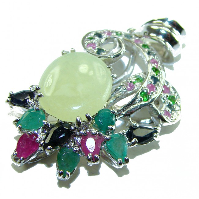 Wise Bliss Authentic 14.6 carat Prehnite .925 Sterling Silver handmade Pendant