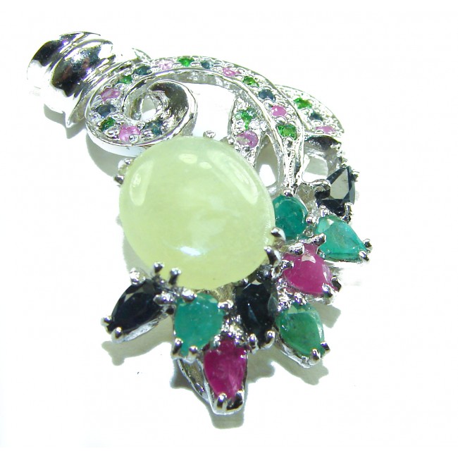 Wise Bliss Authentic 14.6 carat Prehnite .925 Sterling Silver handmade Pendant