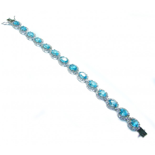 Spectacular 48.5 carat authentic Swiss Blue Topaz .925 Sterling Silver handmade Bracelet - photo 3
