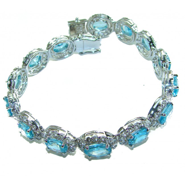 Spectacular 48.5 carat authentic Swiss Blue Topaz .925 Sterling Silver handmade Bracelet - photo 2