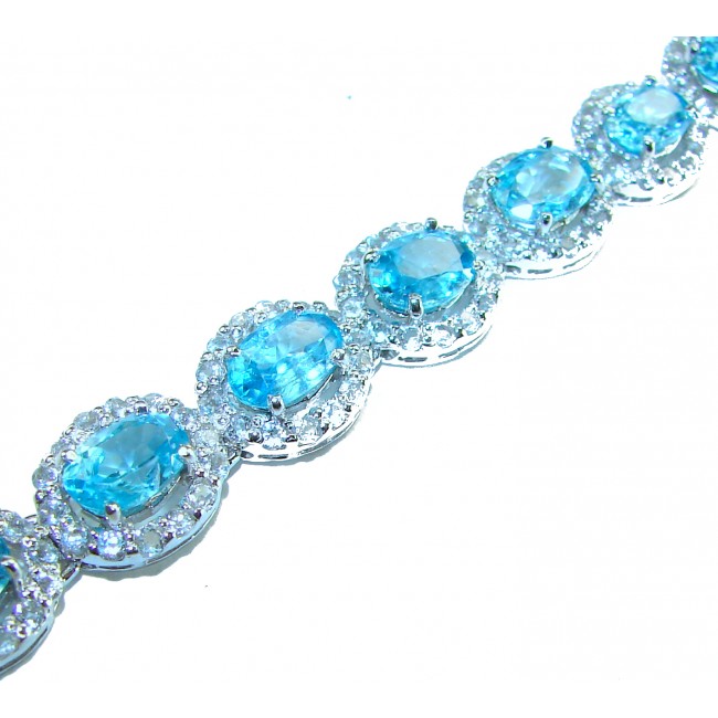 Spectacular 48.5 carat authentic Swiss Blue Topaz .925 Sterling Silver handmade Bracelet - photo 1