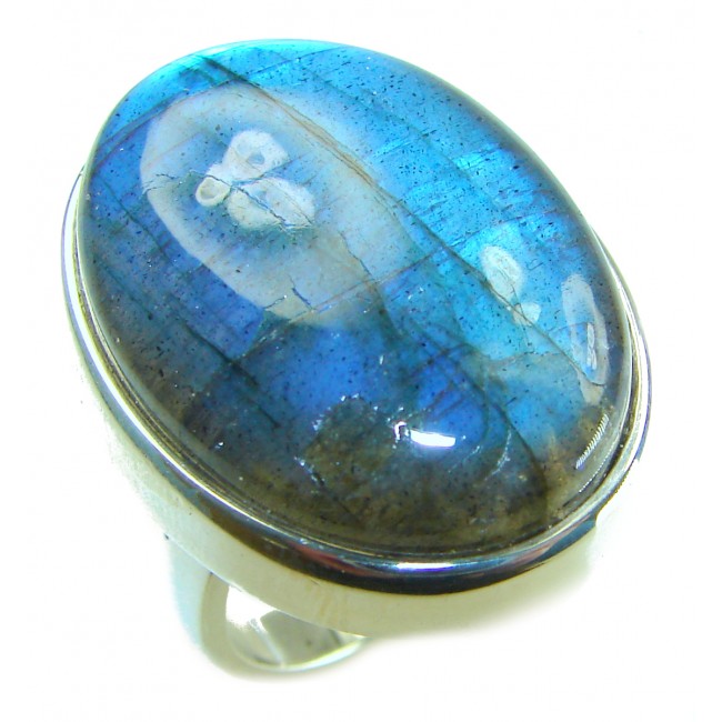 Shimmering Natural Labradorite .925 Sterling Silver handcrafted Large ring size 7 adjustable