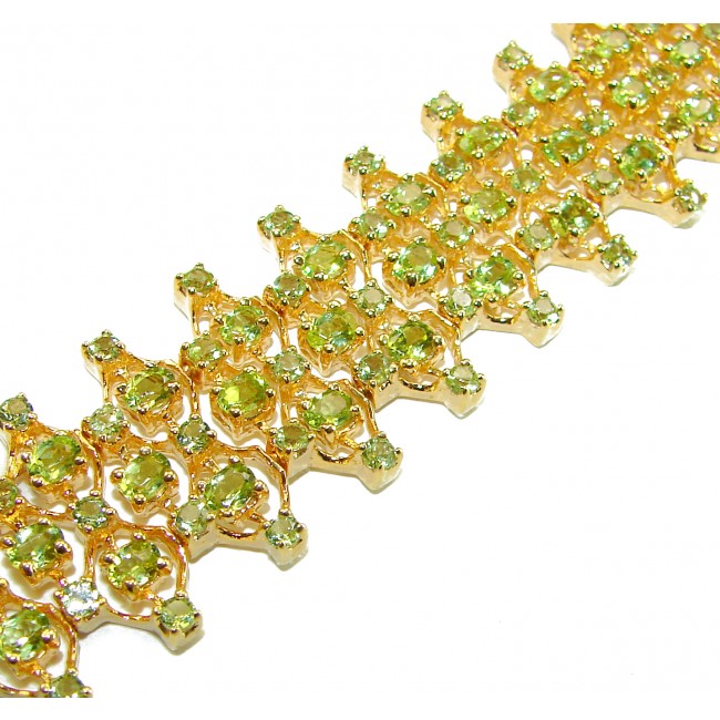 Natural 45.8 carat Peridot 14k Gold over .925 Sterling Silver handmade Statement Bracelet