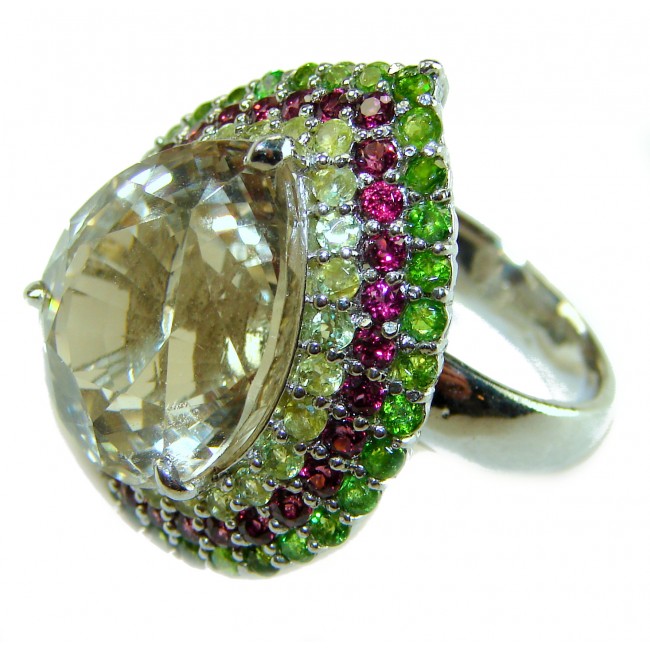 Celestial peace 29.5 carat Champagne Smoky Topaz .925 Sterling Silver HUGE Ring size 7 1/4 - photo 1