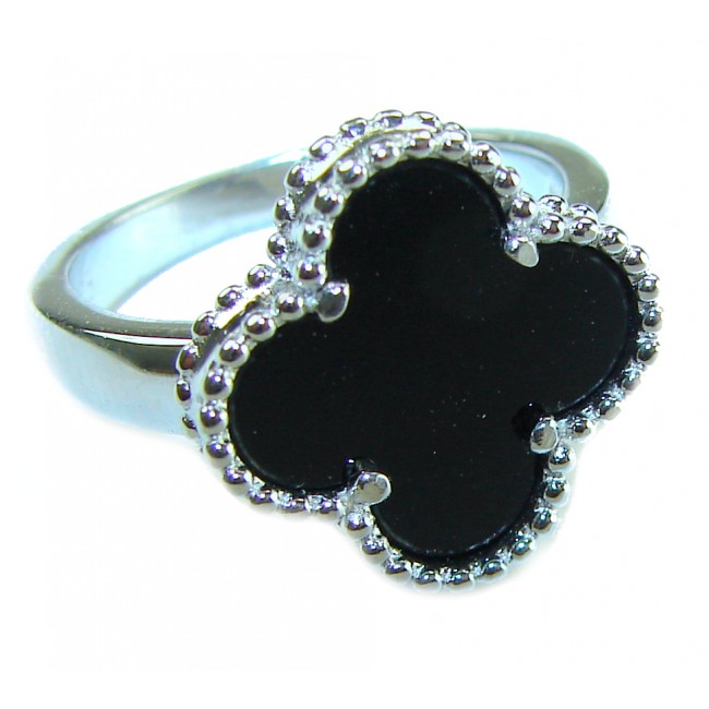 A four-leaf clover Onyx .925 Sterling Silver handcrafted ring s. 6 1/4