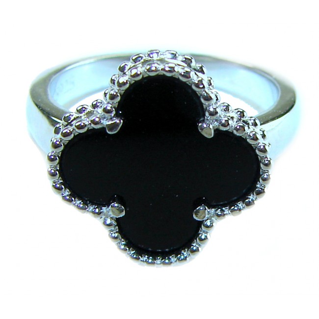 A four-leaf clover Onyx .925 Sterling Silver handcrafted ring s. 6 1/4