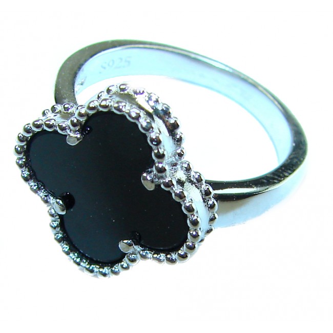 A four-leaf clover Onyx .925 Sterling Silver handcrafted ring s. 6 1/4