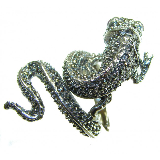 Lizard Natural Marcasite Ruby .925 Statement Sterling Silver ring size 7