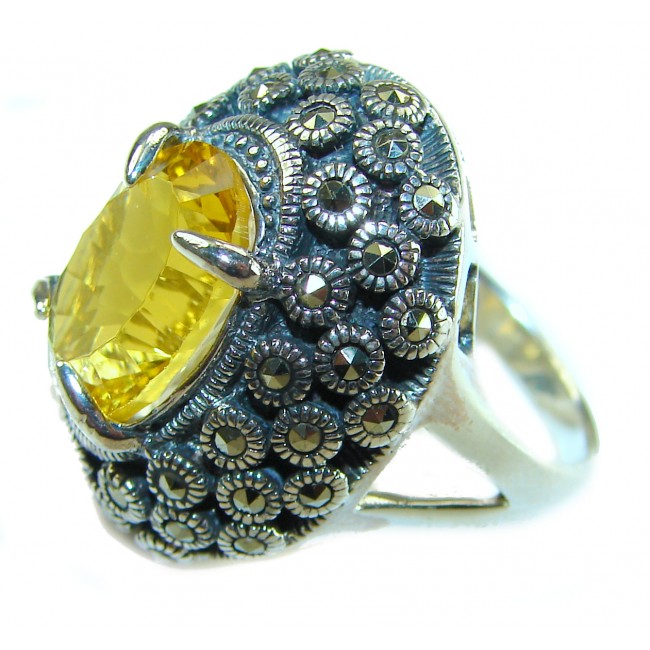 Golden Royalty 14.5 carat Citrine Marcasite .925 Sterling Silver Handcrafted Huge Ring size 8