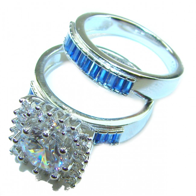 Extravaganza 5.6 carat Emerald .925 Sterling Silver brilliantly handcrafted stack up ring s. 6 - Two sterling silver rings with gemstones, top view.