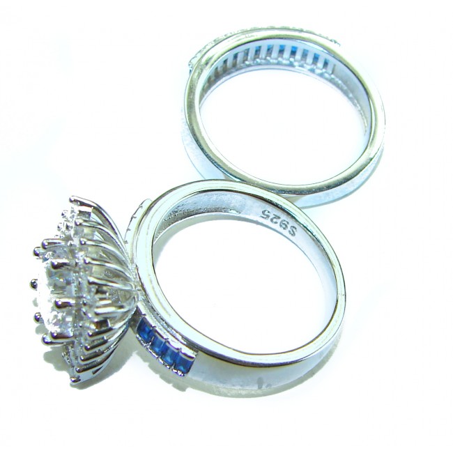 Extravaganza 5.6 carat Emerald .925 Sterling Silver brilliantly handcrafted stack up ring s. 6 - Sterling silver rings, side view, with stones, marked "925".