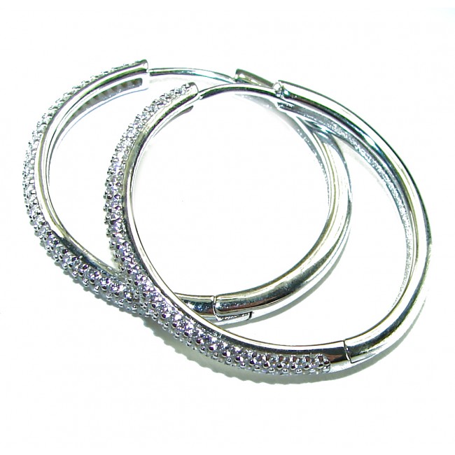 Allure Natural 8.2 carat White Topaz .925 Sterling Silver handcrafted hoop earrings - photo 3