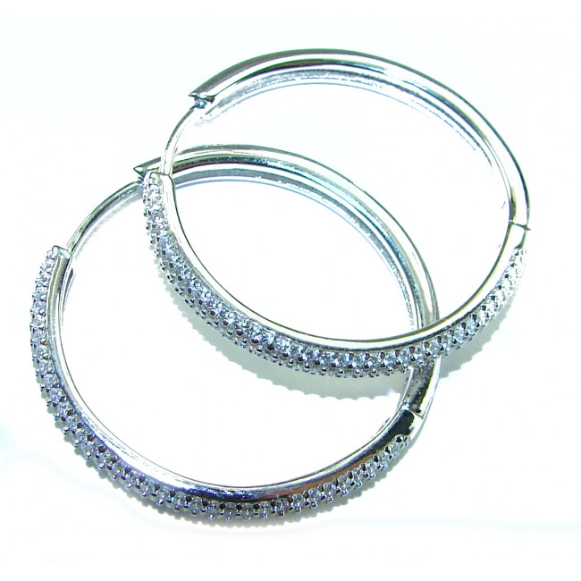 Allure Natural 8.2 carat White Topaz .925 Sterling Silver handcrafted hoop earrings - photo 2