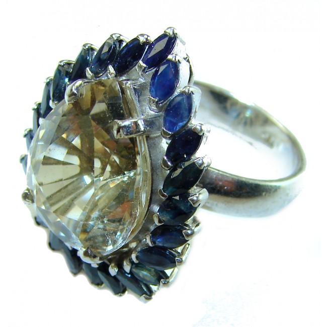 Golden Royalty 22.5 carat Citrine Sapphire .925 Sterling Silver Handcrafted Huge Ring size 8