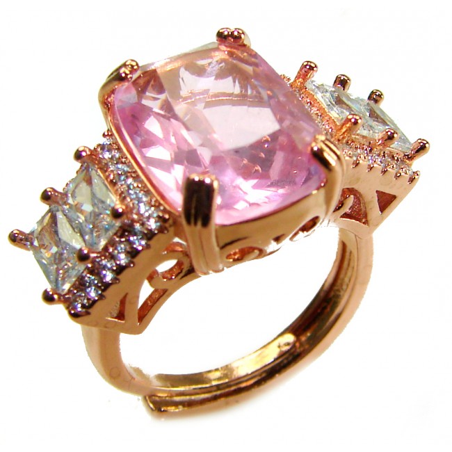 Art Deco 8.5 carat baguette cut Kunzite two tones 14K Gold .925 Sterling Silver handcrafted ring; s. 7 adjustable
