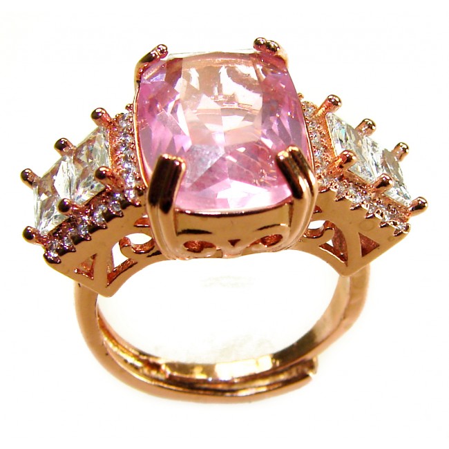 Art Deco 8.5 carat baguette cut Kunzite two tones 14K Gold .925 Sterling Silver handcrafted ring; s. 7 adjustable