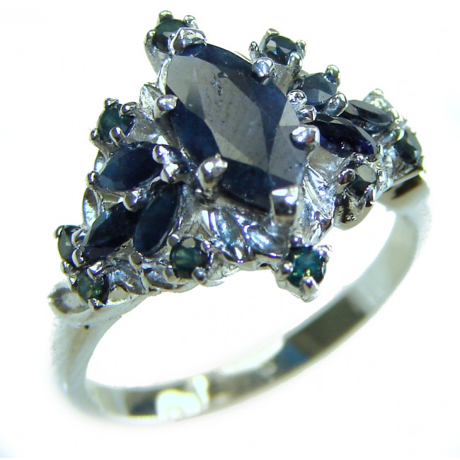 Precious 11.9 CARAT Sapphire .925 Sterling Silver Statement Ring s. 8 - Close-up of sapphire statement ring in sterling silver.