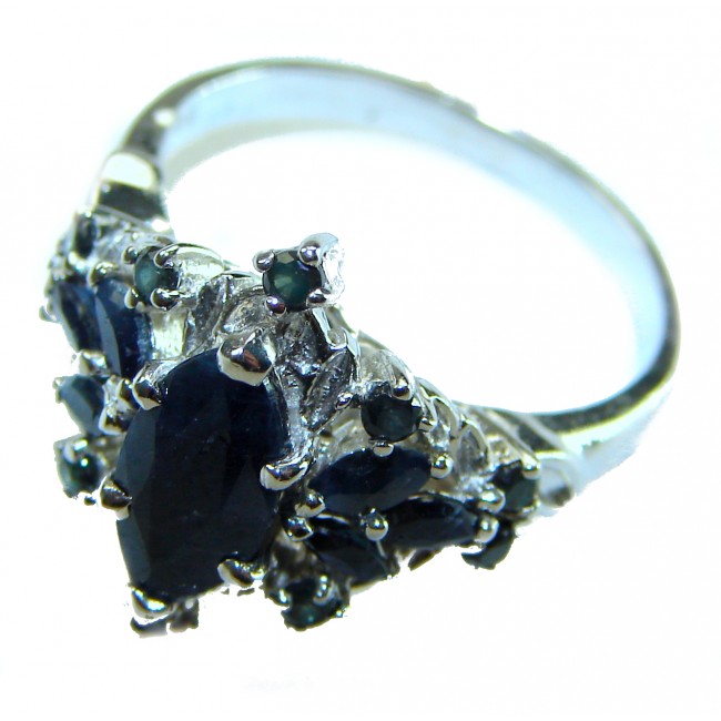 Precious 11.9 CARAT Sapphire .925 Sterling Silver Statement Ring s. 8 - Side view of sapphire and sterling silver statement ring.