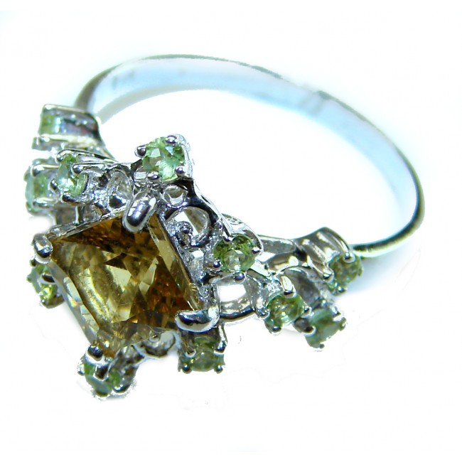 Golden Royalty 5.5 carat Citrine .925 Sterling Silver Handcrafted Huge Ring size 7