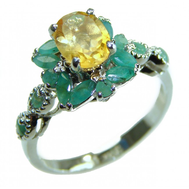 Golden Royalty 4.5 carat Citrine .925 Sterling Silver Handcrafted Huge Ring size 8