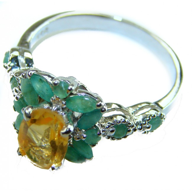 Golden Royalty 4.5 carat Citrine .925 Sterling Silver Handcrafted Huge Ring size 8
