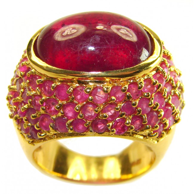 Bella Rosa Genuine 20.5 CARAT Ruby 24K Gold over .925 Sterling Silver Large Statement Ring size 6