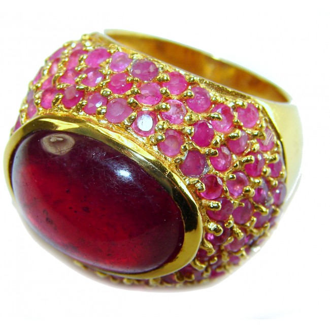 Bella Rosa Genuine 20.5 CARAT Ruby 24K Gold over .925 Sterling Silver Large Statement Ring size 6