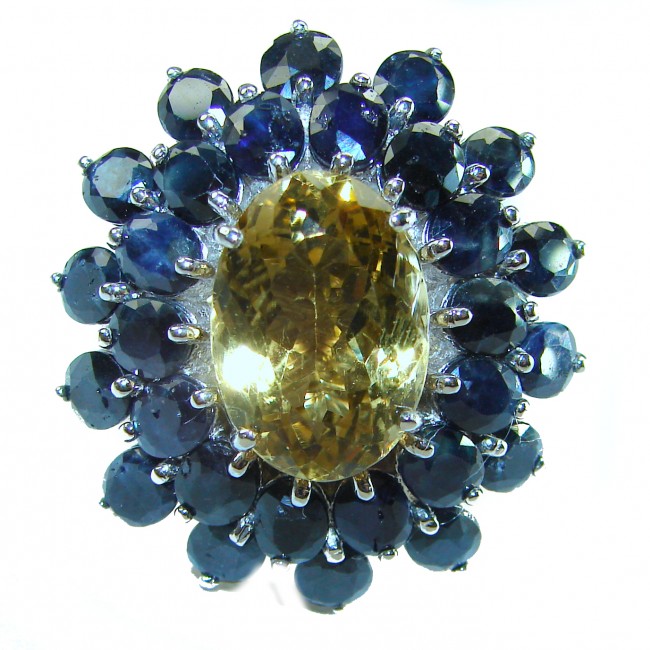 Golden Royalty 22.5 carat Citrine Sapphire .925 Sterling Silver Handcrafted Huge Ring size 8