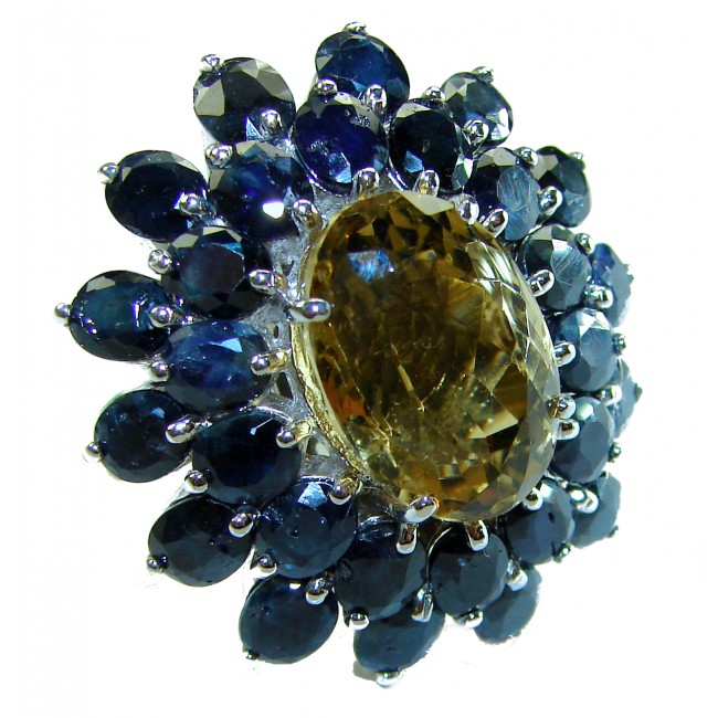 Golden Royalty 22.5 carat Citrine Sapphire .925 Sterling Silver Handcrafted Huge Ring size 8