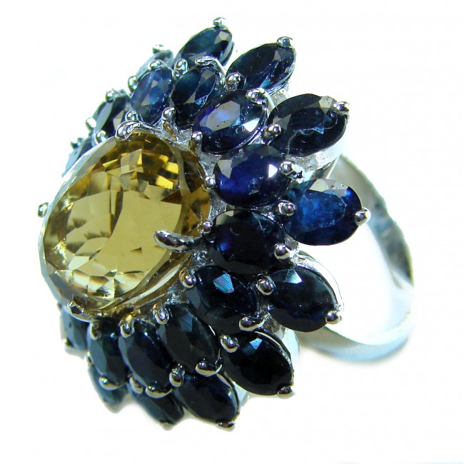 Golden Royalty 22.5 carat Citrine Sapphire .925 Sterling Silver Handcrafted Huge Ring size 8