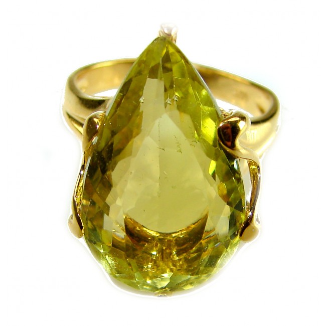 8.8 carat Genuine Lemon Quartz 14K Gold over .925 Sterling Silver handcrafted ring size 6 - Lemon quartz ring in 14K gold over sterling, front view