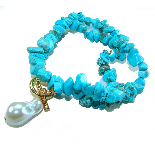 Luxurious natural Turquoise 14K Gold over .925 Sterling Silver handmade necklace